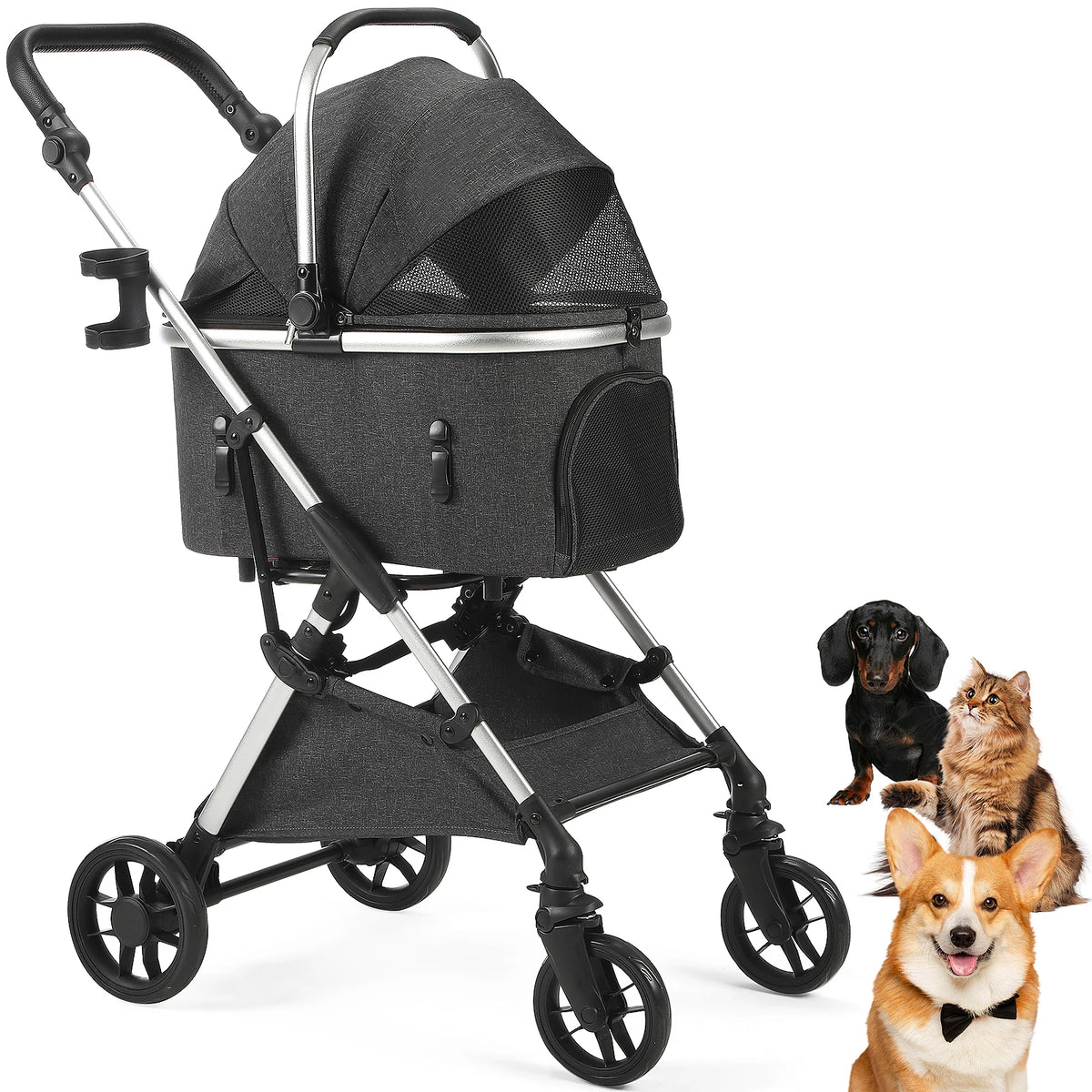 Lightweight Pet Stroller With Quick Fold Design And Detachable Carrier