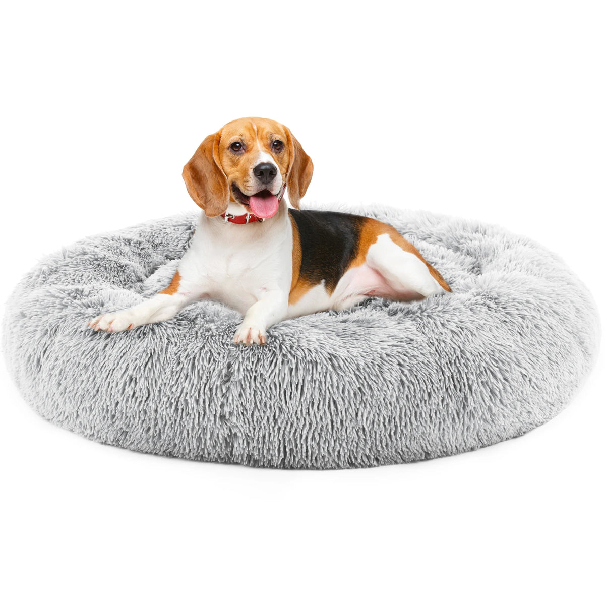 JHK Round Plush Faux Fur Calming Durable Washable Dog Bed