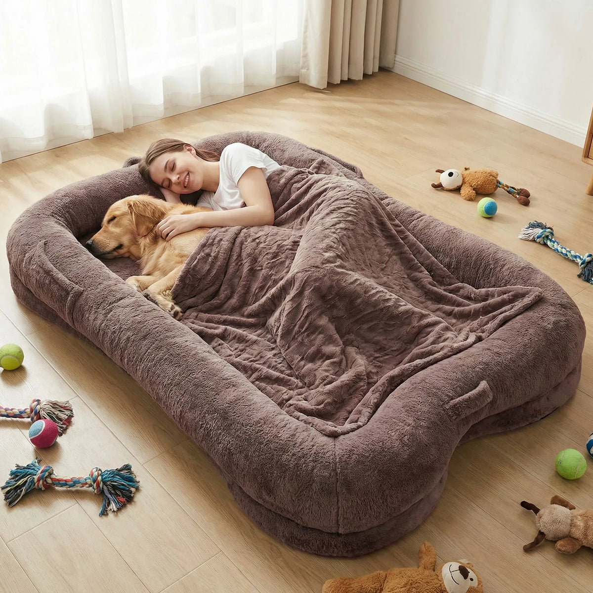 TOPINCN Portable Plush Dog Bed With Washable Blanket And Pocket