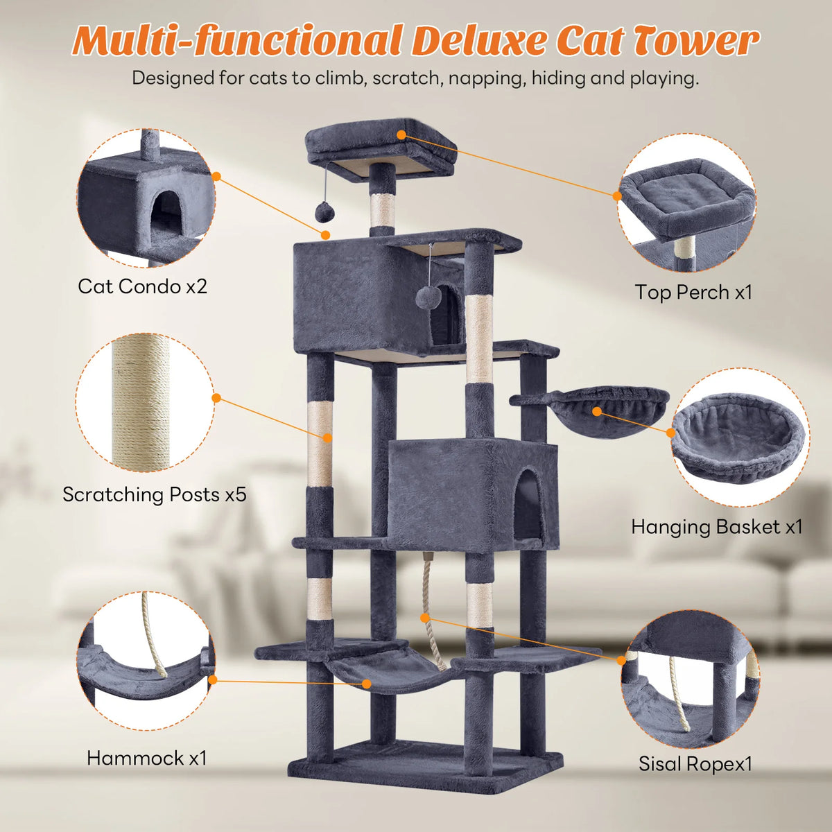 MCQ Multi Tier Cat Climbing Tower With Sisal Scratching Posts