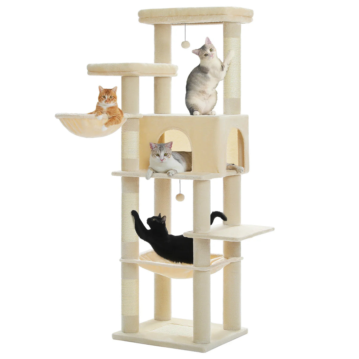 Pequlti Multi Level Cat Tree With Hammock And Sisal Posts