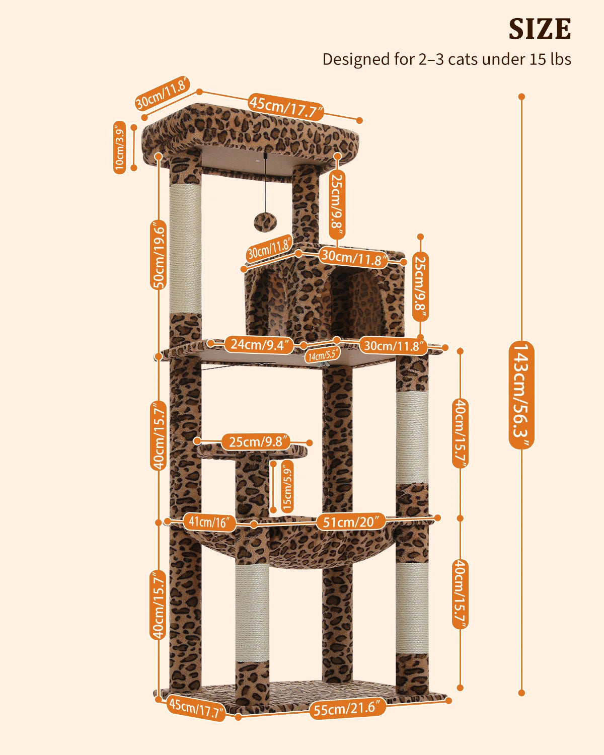 Pequlti Multi Level Cat Tree With Hammock And Sisal Posts