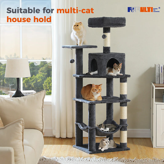 Pequlti Multi Level Cat Tree With Hammock And Sisal Posts