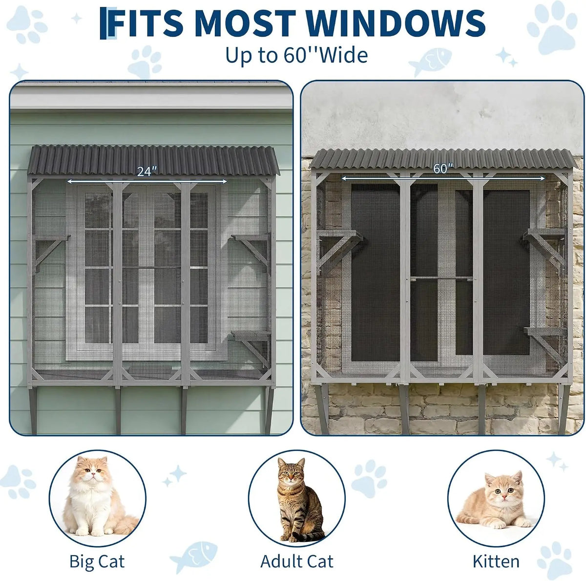 Wooden Window Catio Cat Enclosure With Sturdy Perch For Indoor Pets