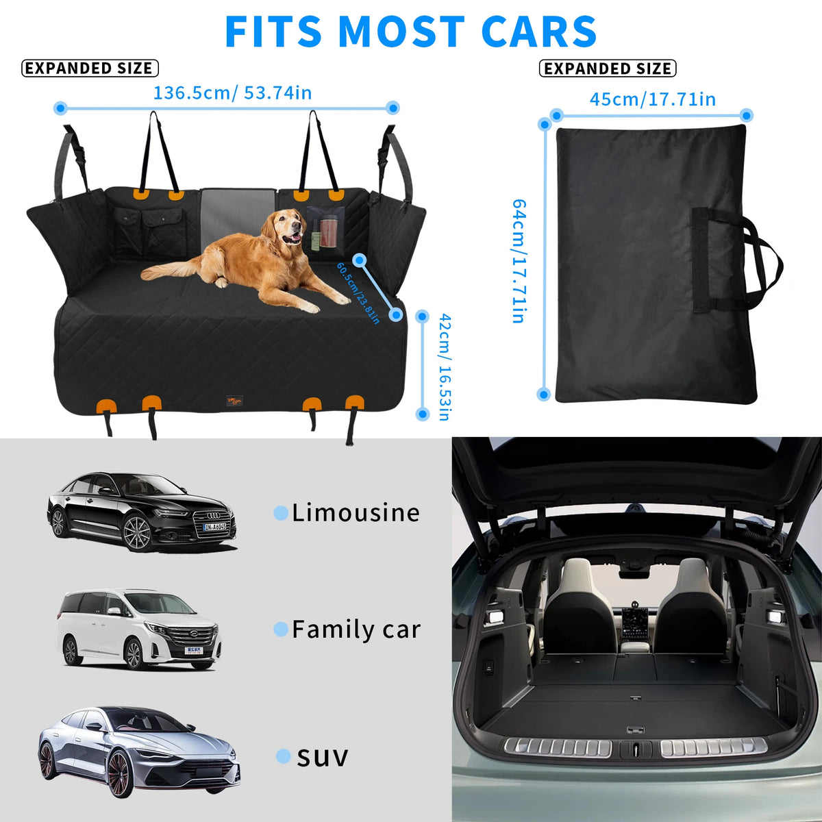 Borwart Waterproof Dog Car Seat Cover With Storage Pockets