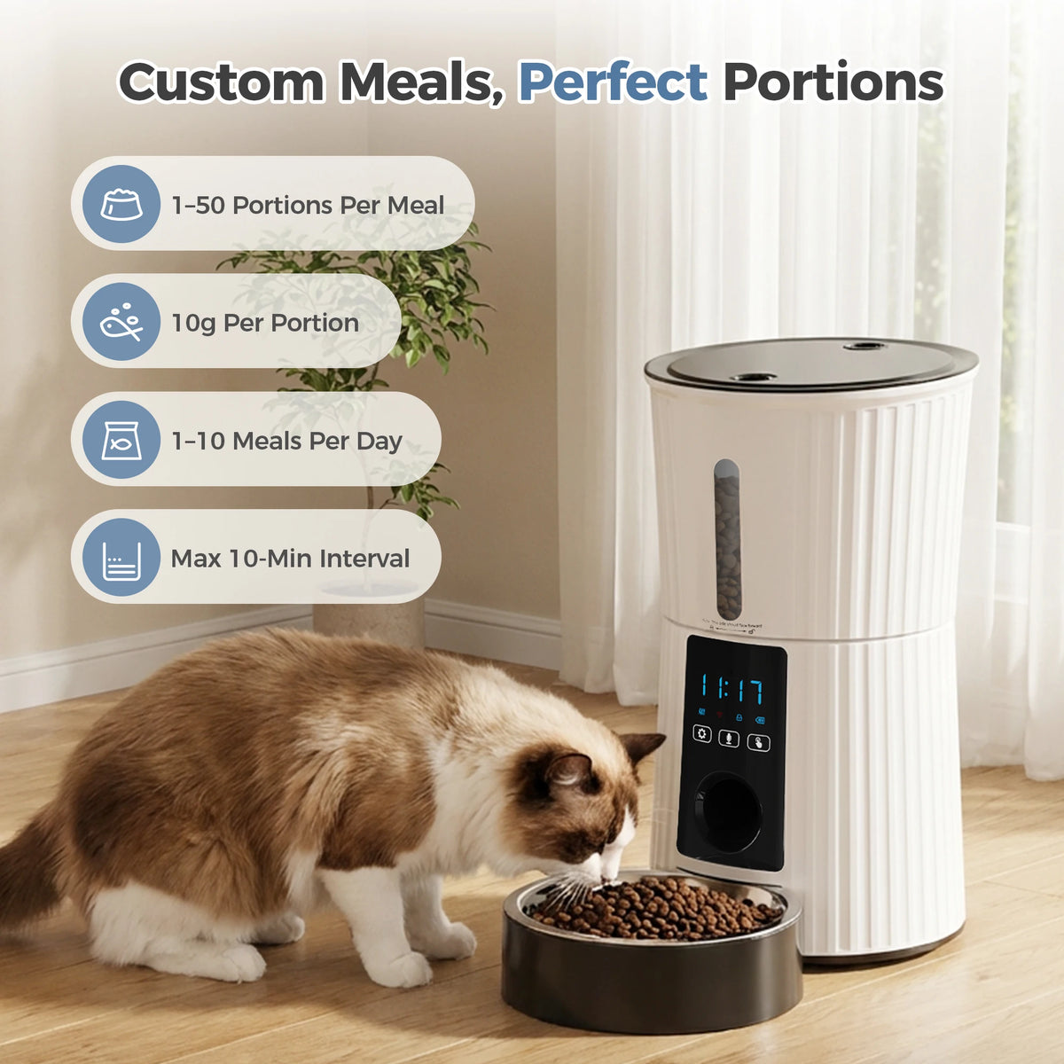 Automatic WiFi Cat Feeder With App Control Dual Power Supply