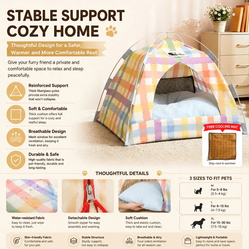 Canvas Semi Enclosed Pet Tent Bed For Cats And Dogs
