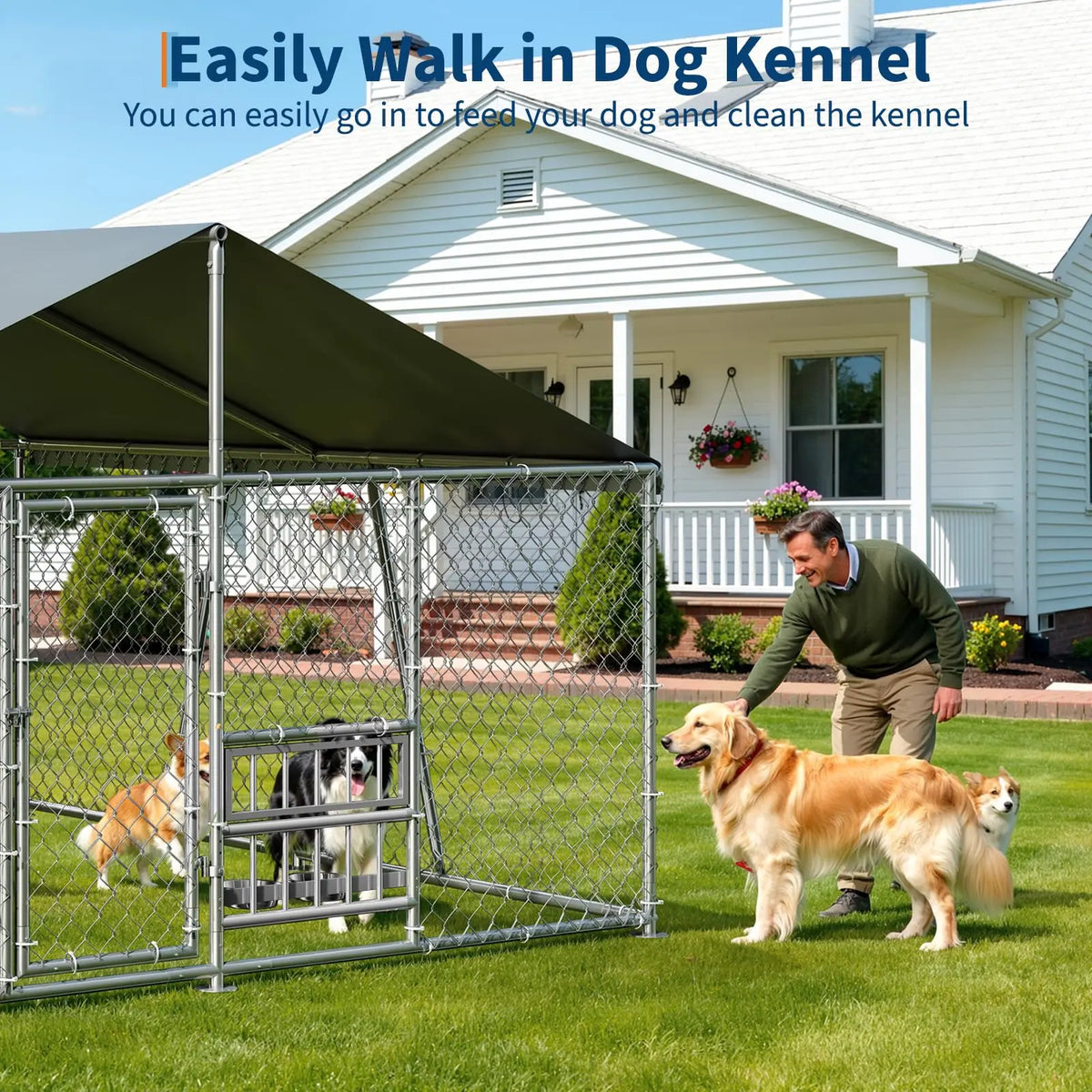 DishyKooker Galvanized Steel Outdoor Dog Kennel With Waterproof Cover