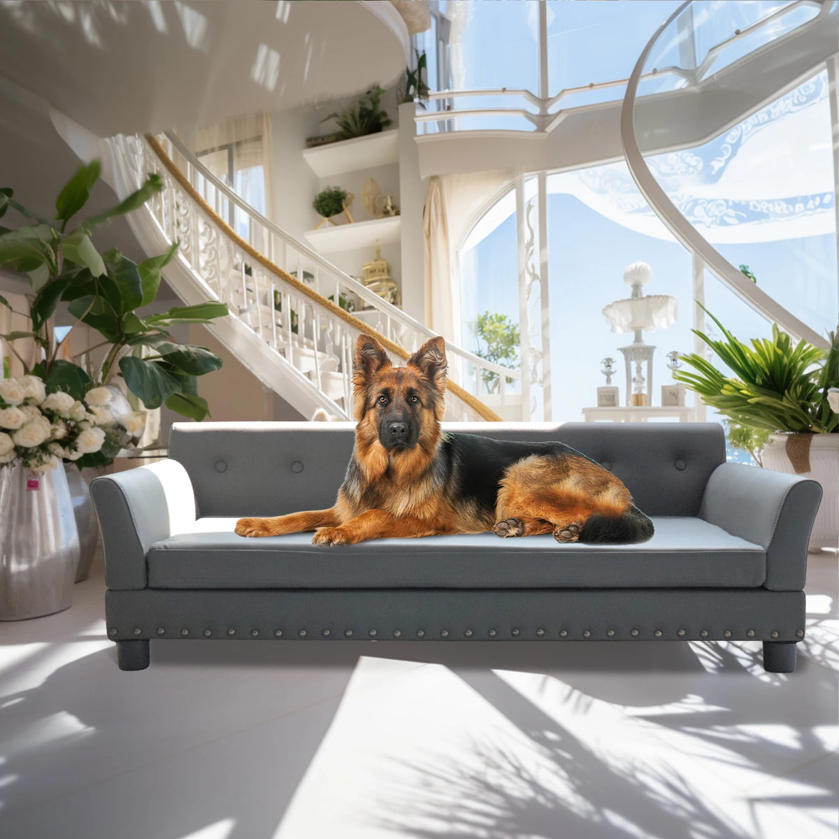 BINGOPAW Waterproof Leather Elevated Dog Sofa Bed For Indoor Pets