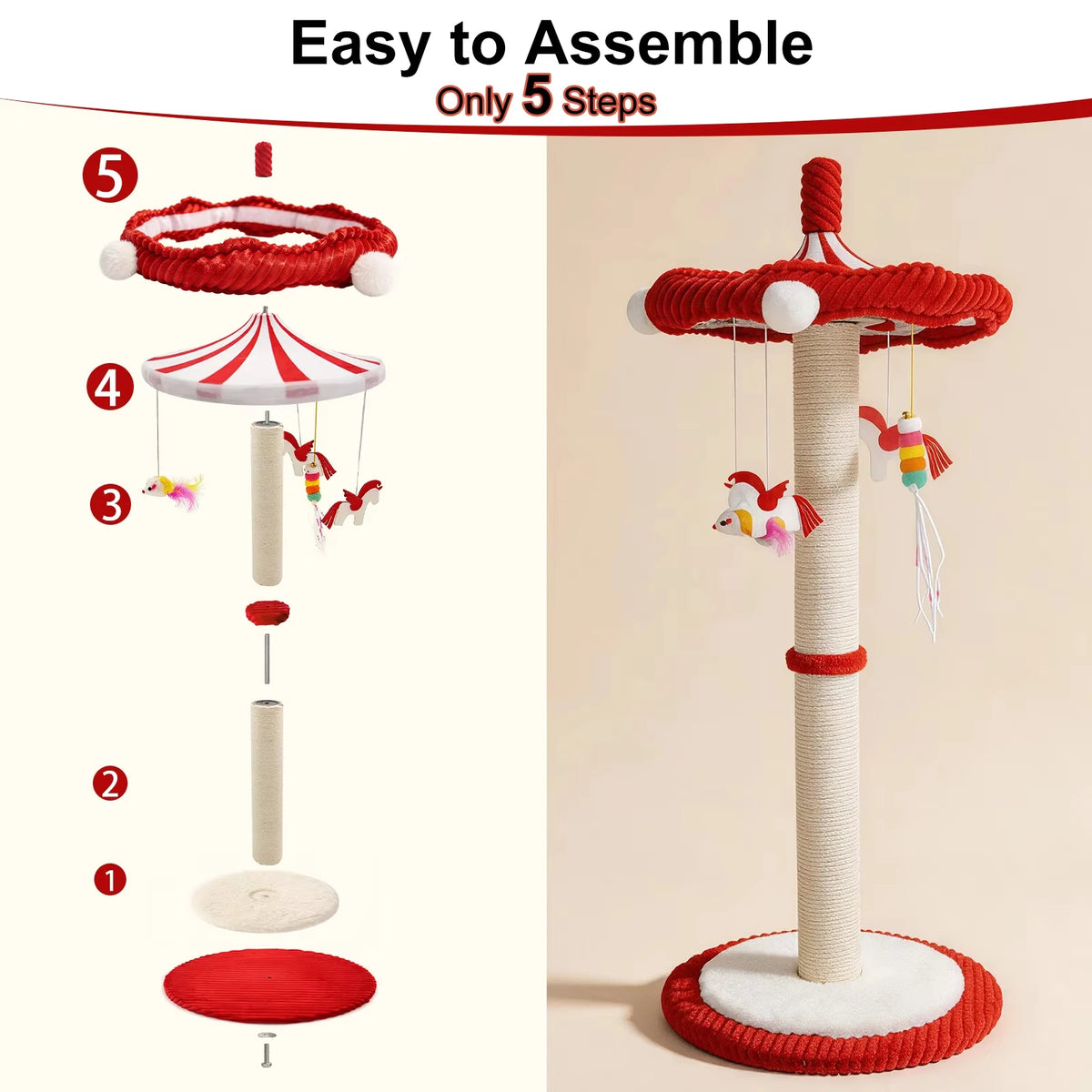 CWV Carousel Cat Scratching Tower With Rotating Interactive Toys