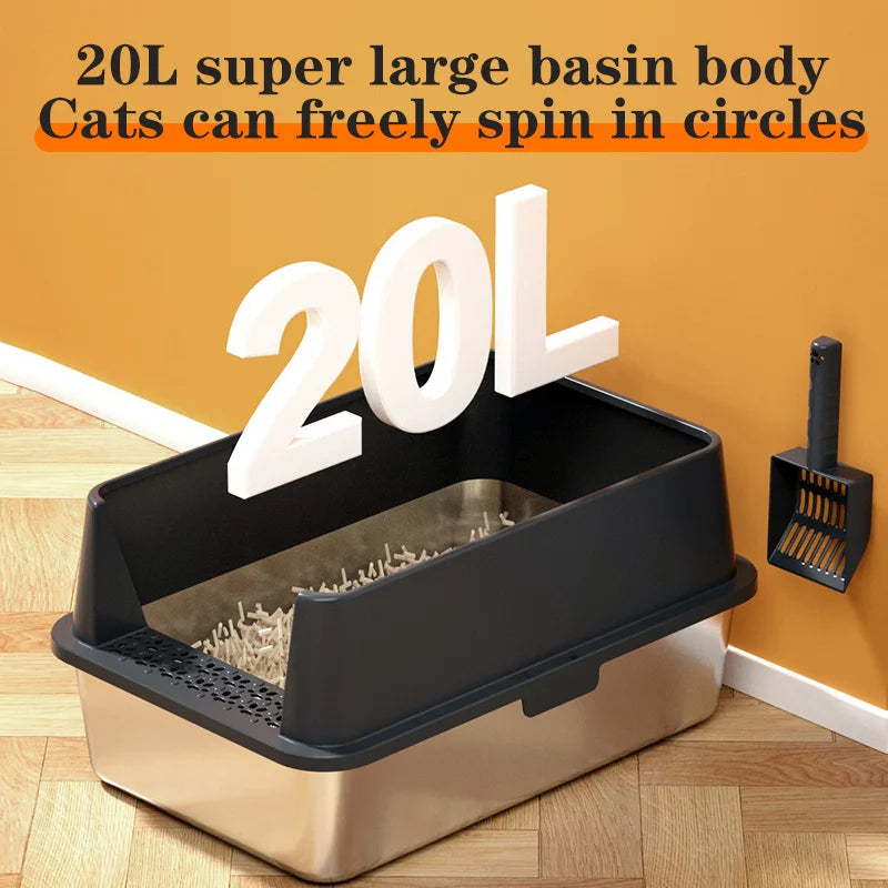 2PACK Stainless Steel Cat Litter Box with High Sides Lid, Extra Large XL Litter Box for Big Cats, Metal Kitty Litter Boxes