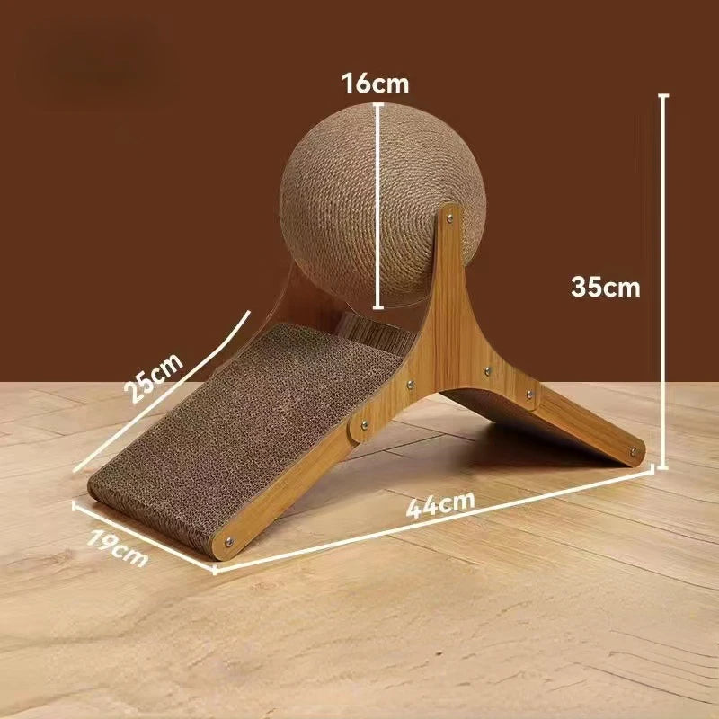 Wooden Cat Climbing Scratching Board With Rotating Sisal Ball