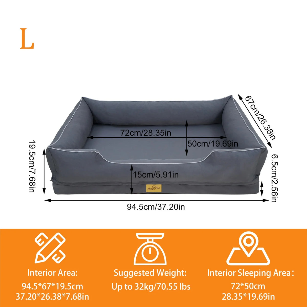 Bingopaw Orthopedic Dog Bed With Removable Washable Cover