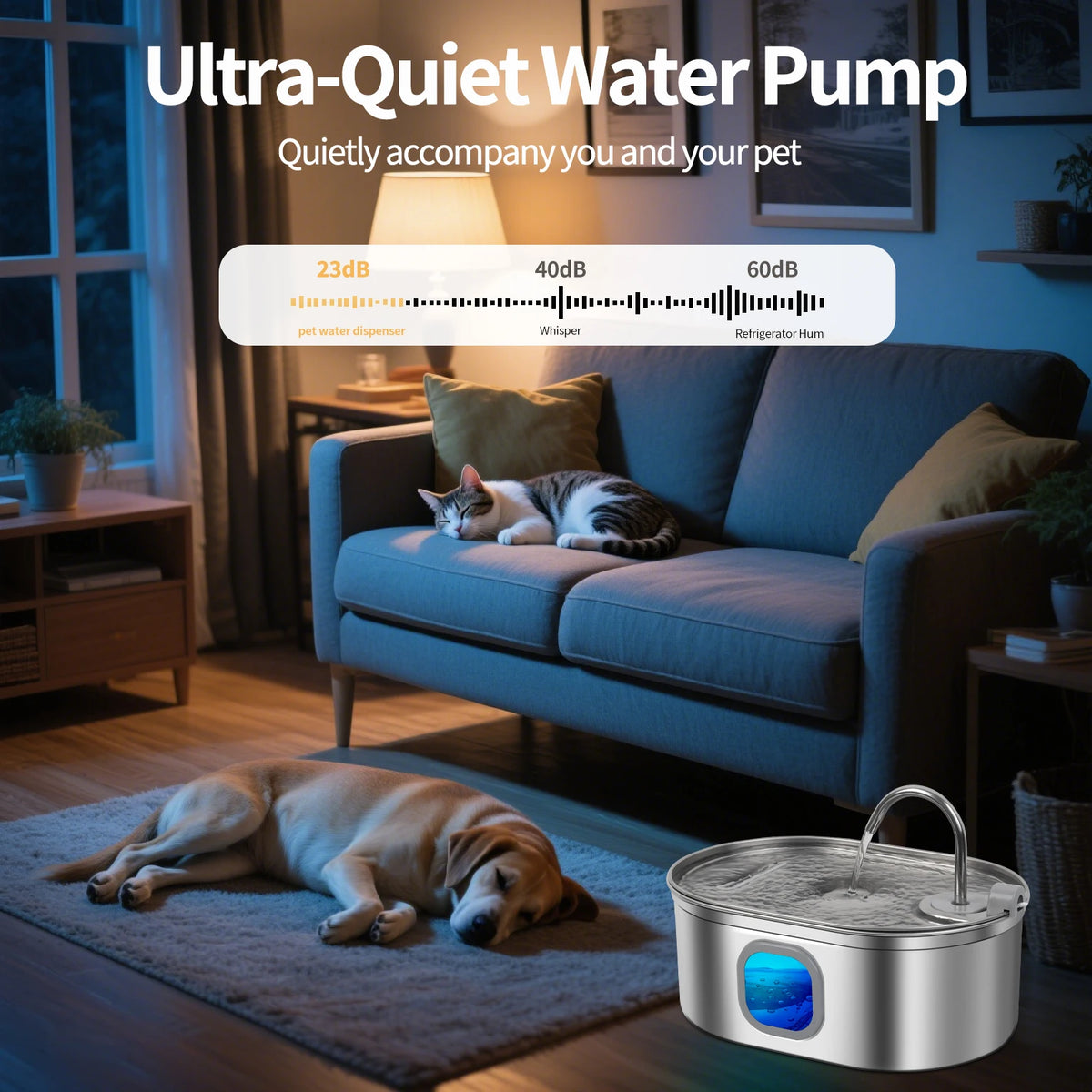 Stainless Steel Pet Water Fountain With Quiet Pump And Filter
