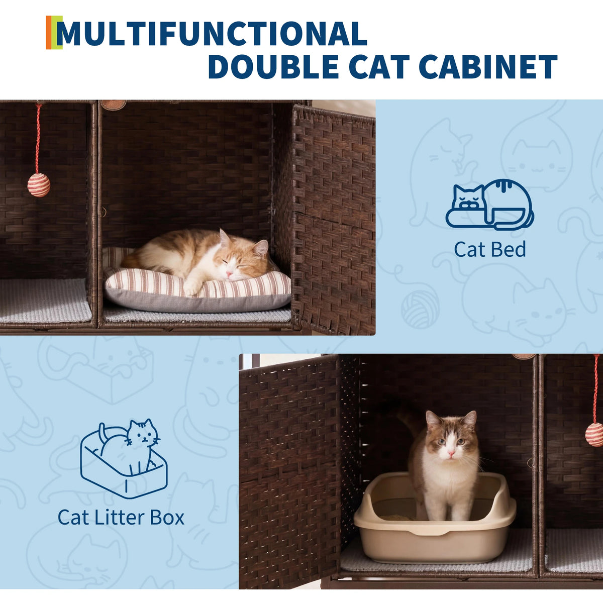 HiMiss Handwoven Rattan Hidden Cat Litter Box Enclosure Furniture