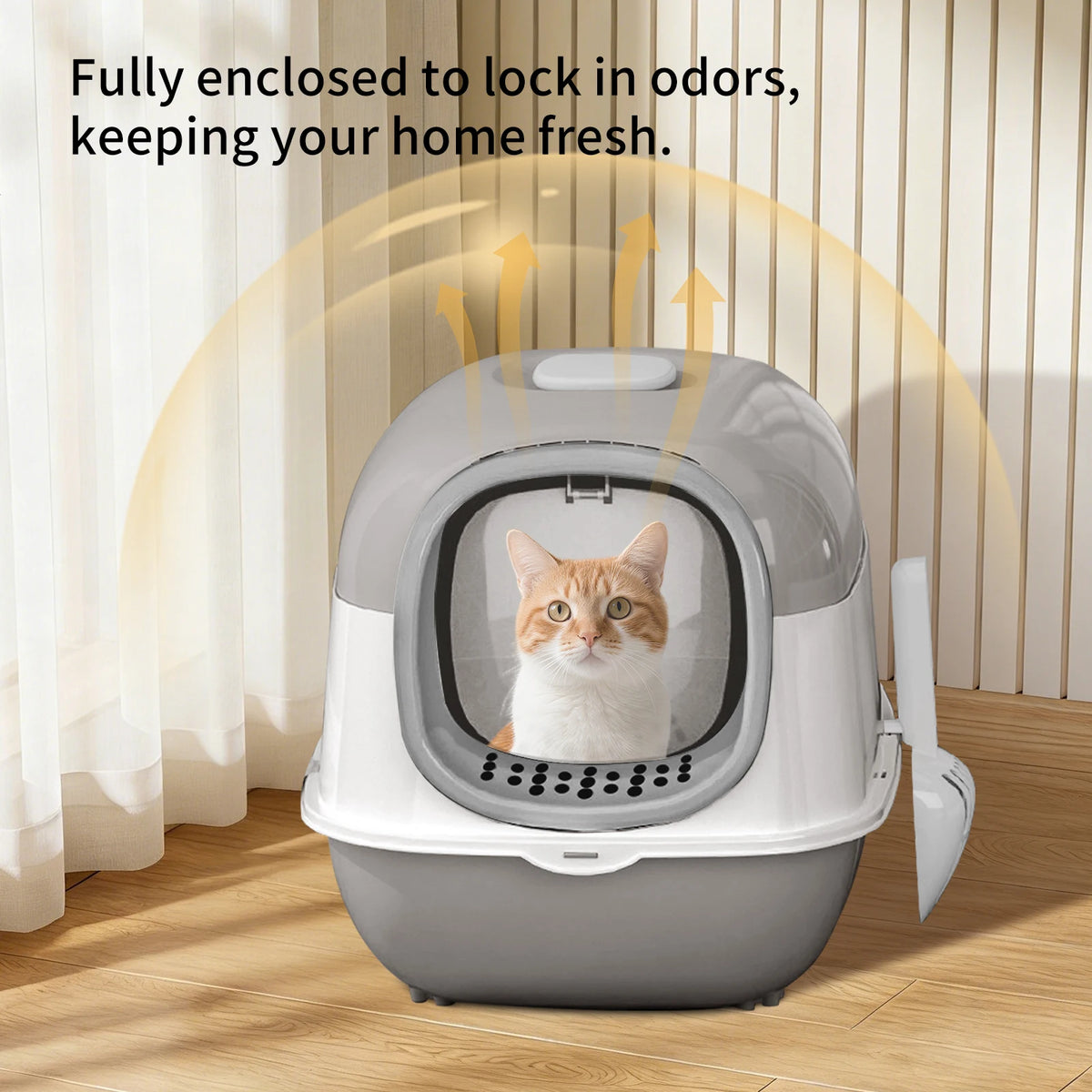 Switchable Open/Semi-Enclosed Cat Litter Box, Extra Large Jumbo Size for Multi-Cat Households, Splash-Proof and Anti-Tracking, Dual-Mode Over-the-Top Litter Pan, Low-Entry for Easy Cleaning, Suitable for Cats of Different Siz