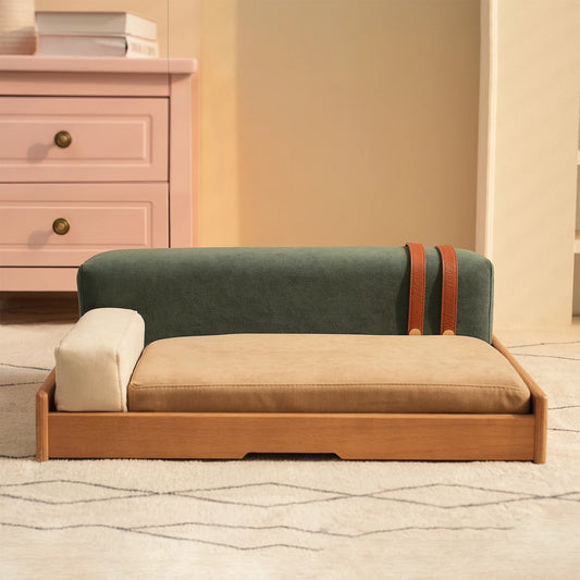 Natural Oak Veneer Wooden Pet Bed With Removable Cushion