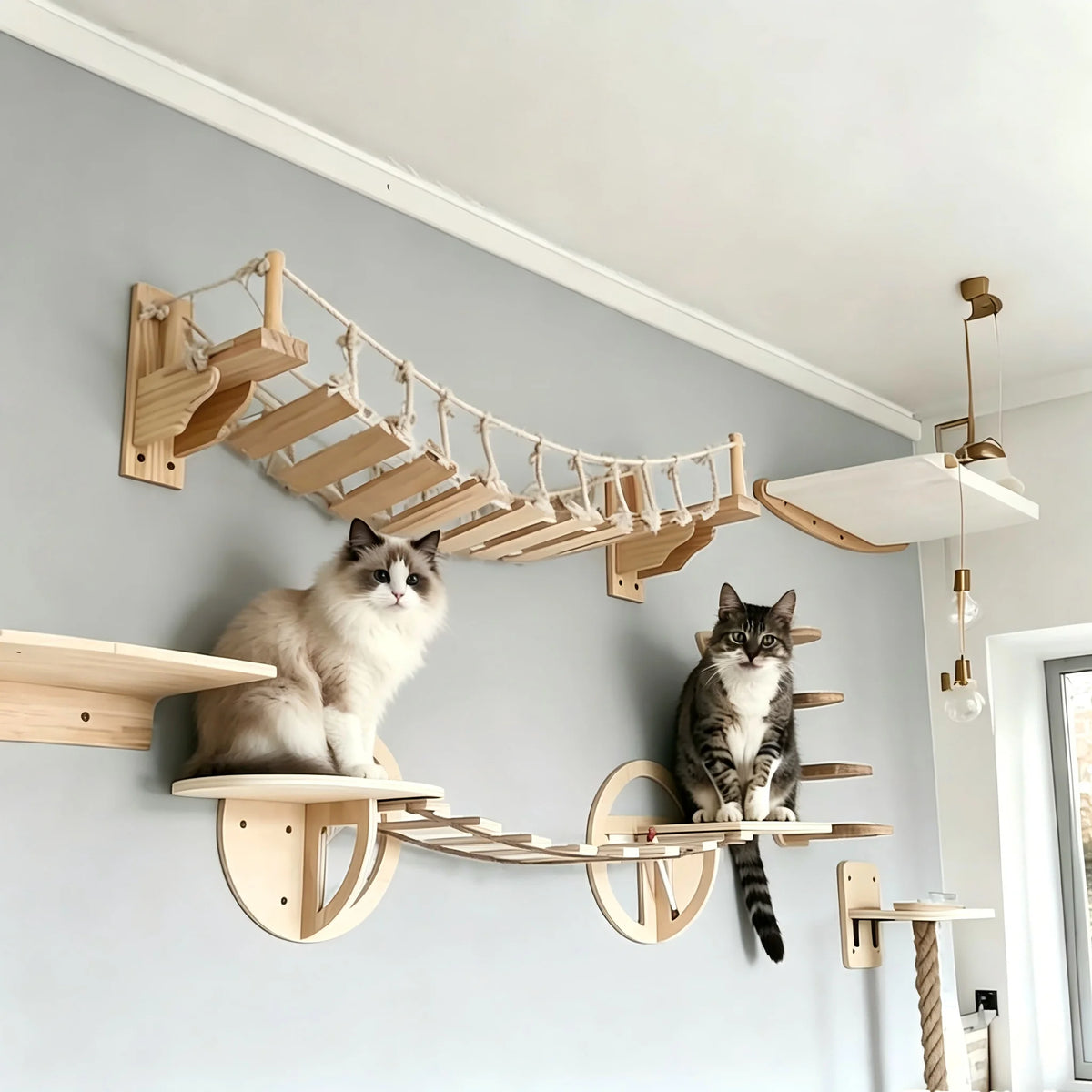 Indoor Wall Mounted Pine Wood Cat Rope Bridge Rack