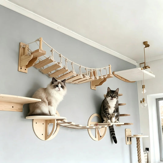 Indoor Wall Mounted Pine Wood Cat Rope Bridge Rack