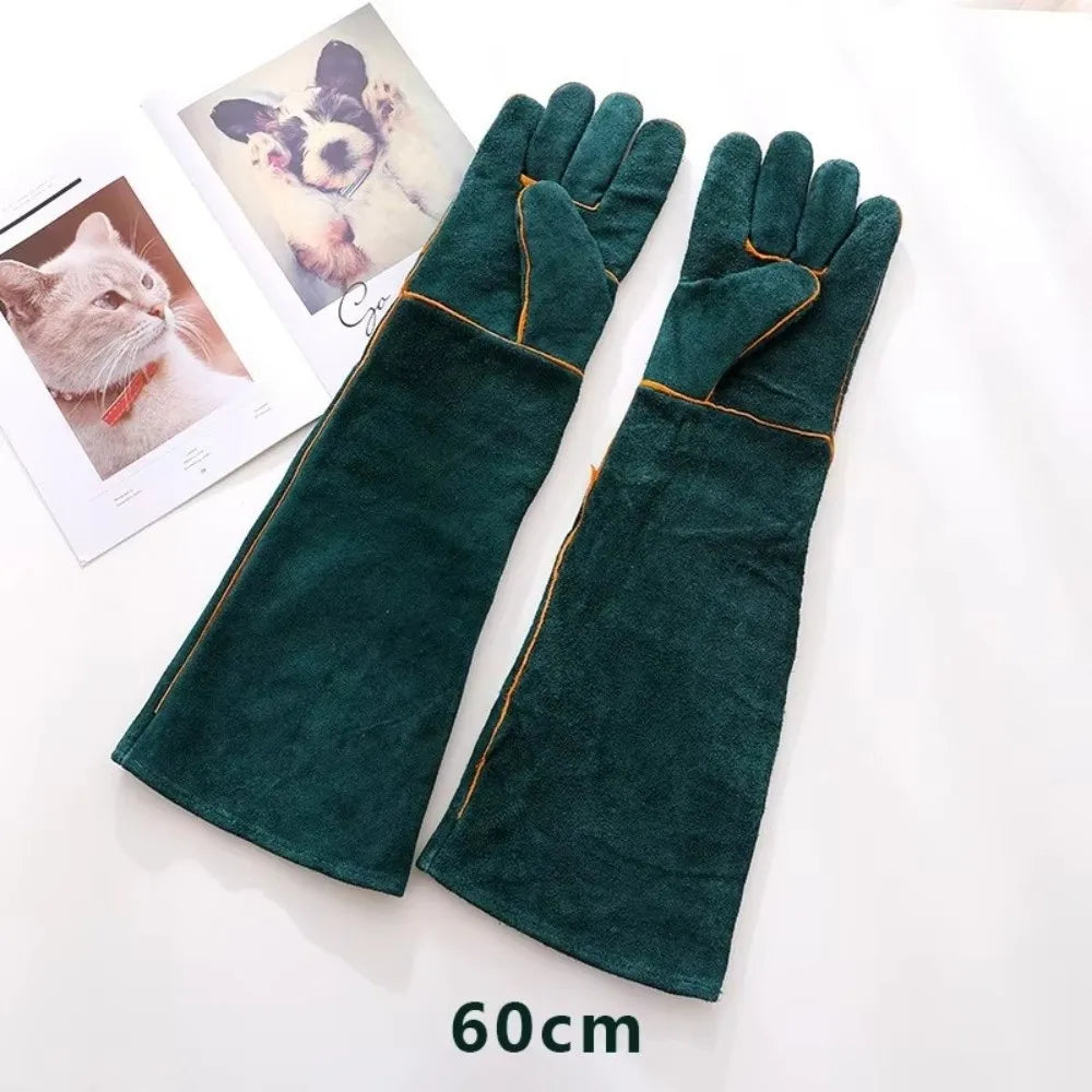 Cowhide Cat Bite Resistant Wrestling Gloves for Pet Handling Protection