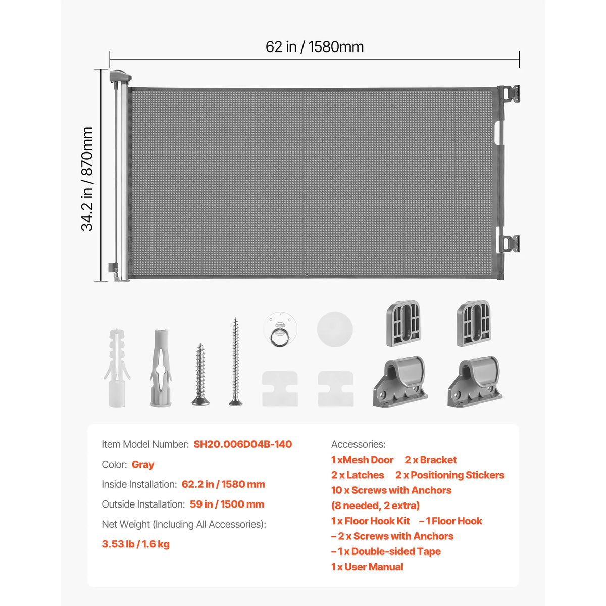 SucceBuy Retractable Baby Gate With Security Lock Mesh Barrier