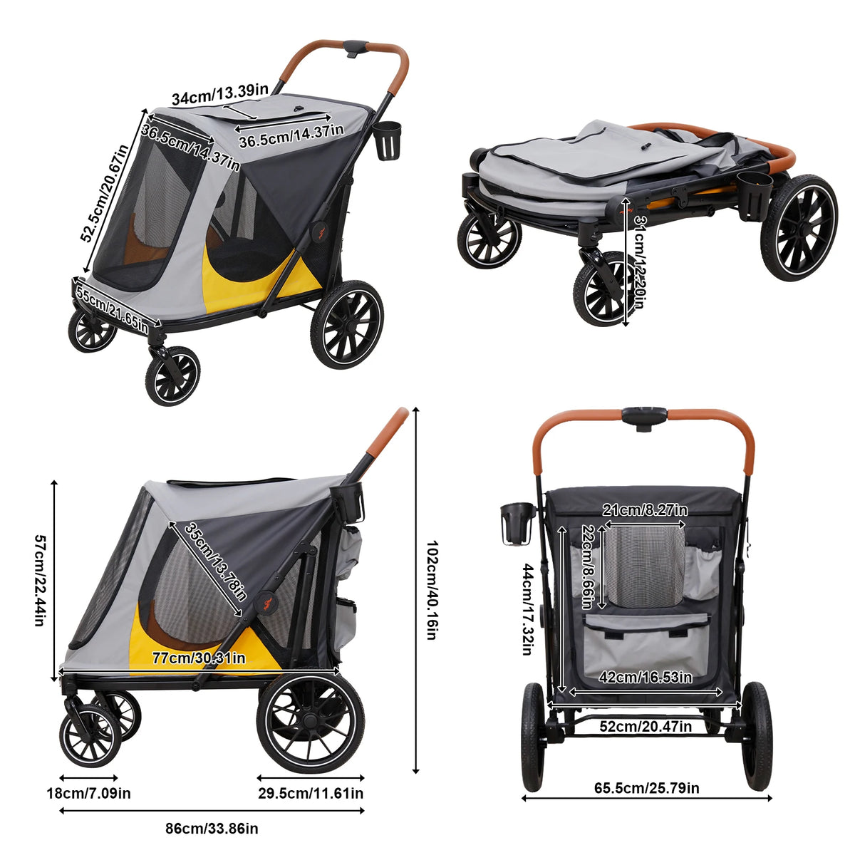 Portable Foldable Pet Stroller With Breathable Mesh And Wheels