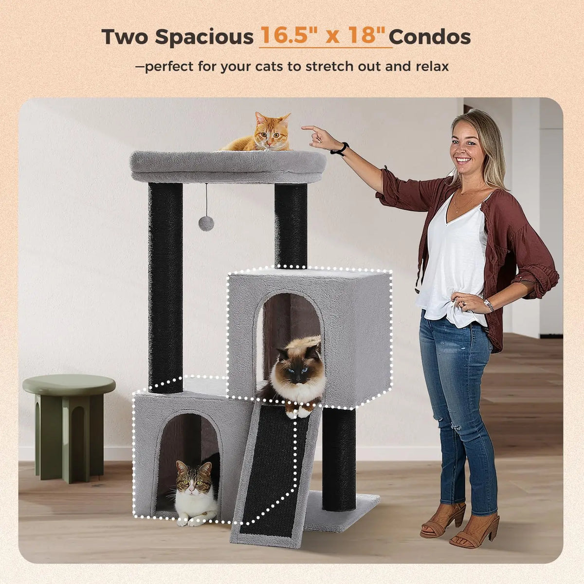 Heavy Duty Double Tier Cat Tree With Sisal Scratching Post