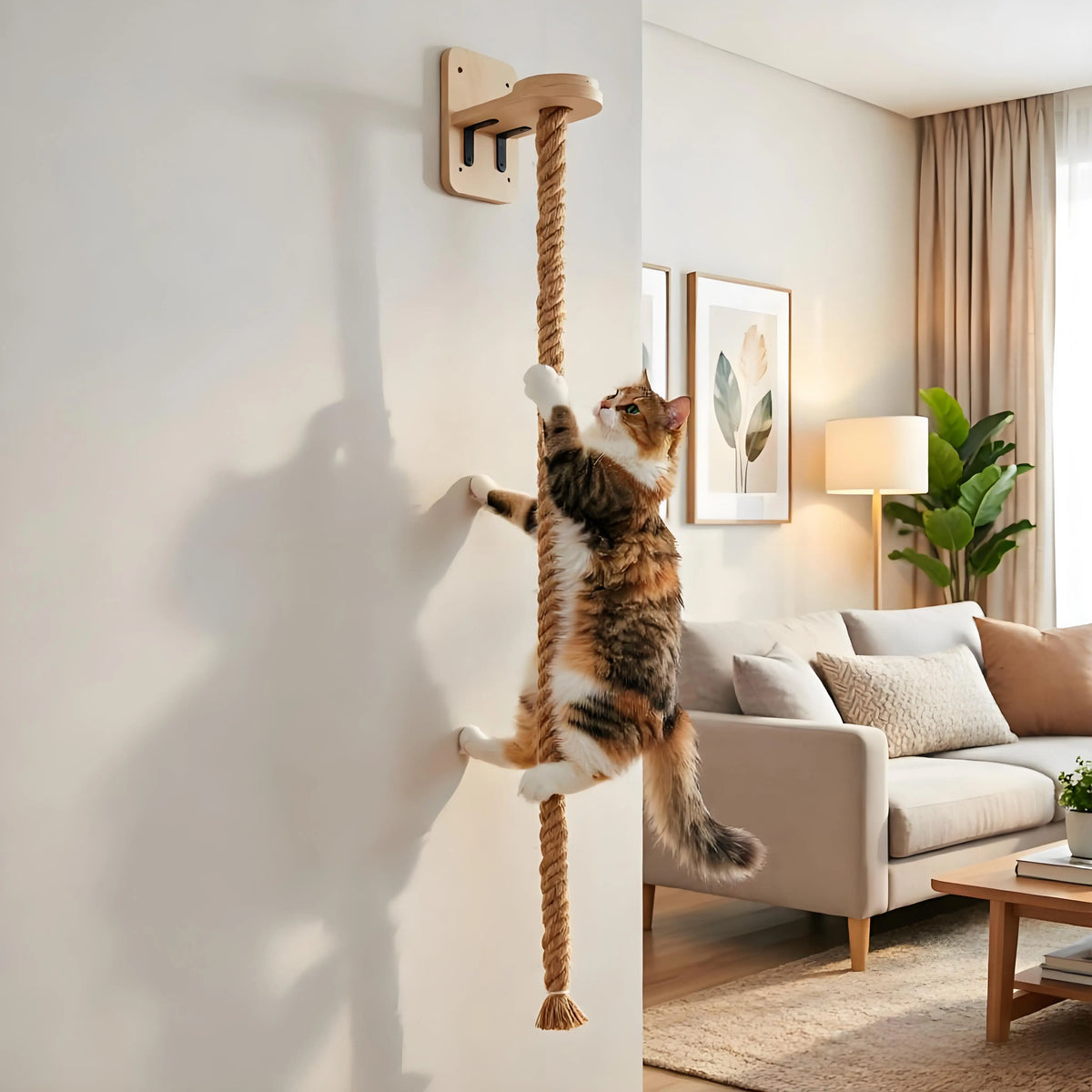 Wall Mounted Cat Climbing Shelf With Sisal Scratching Post