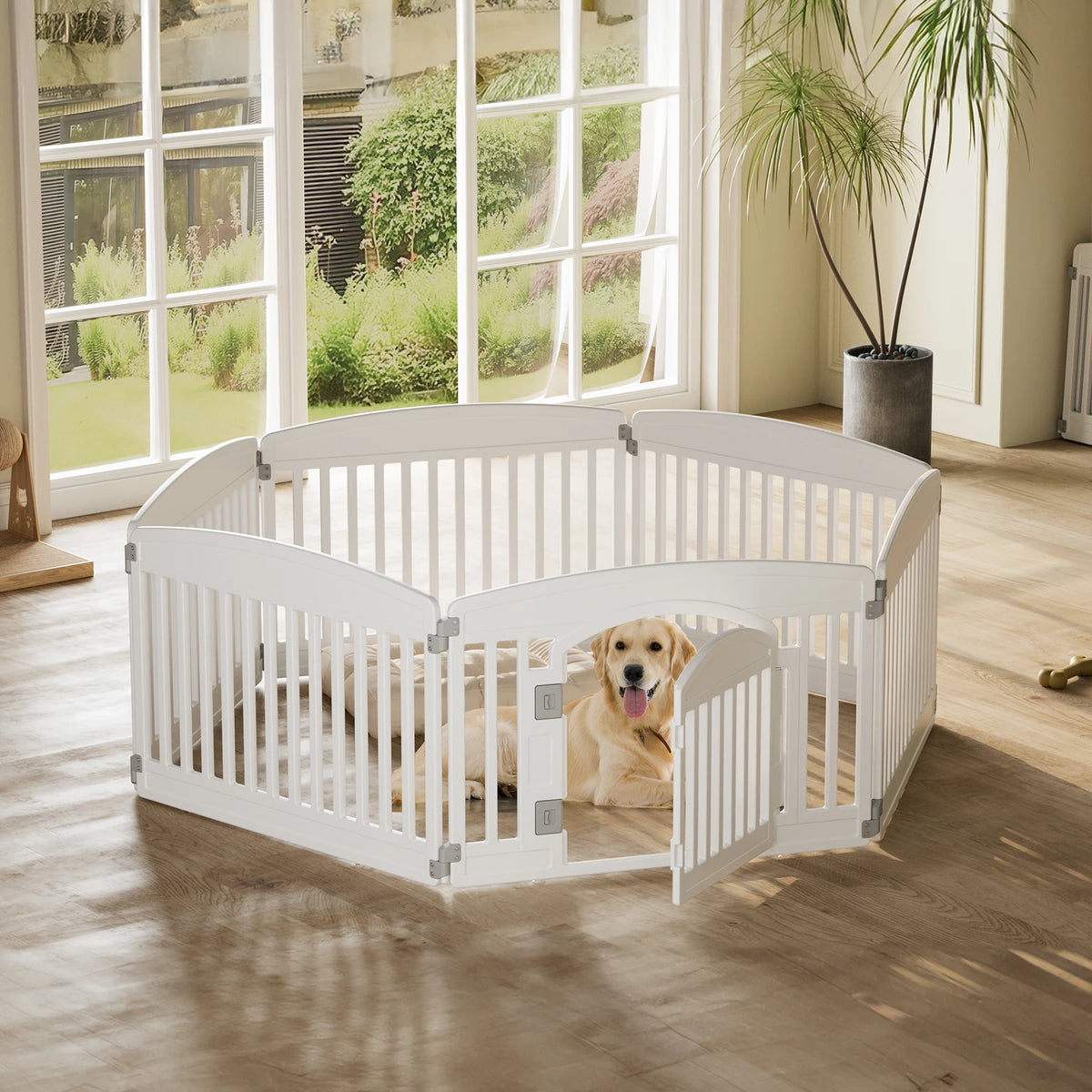 JHK Plastic Dog Playpen Six Panel Expandable Portable Pet Fence