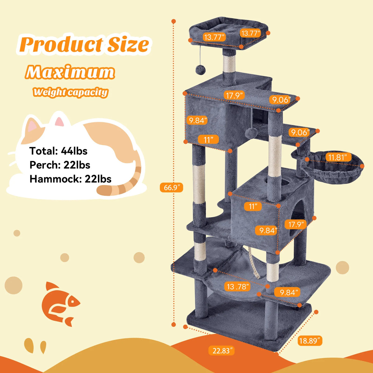 MCQ Multi Tier Cat Climbing Tower With Sisal Scratching Posts
