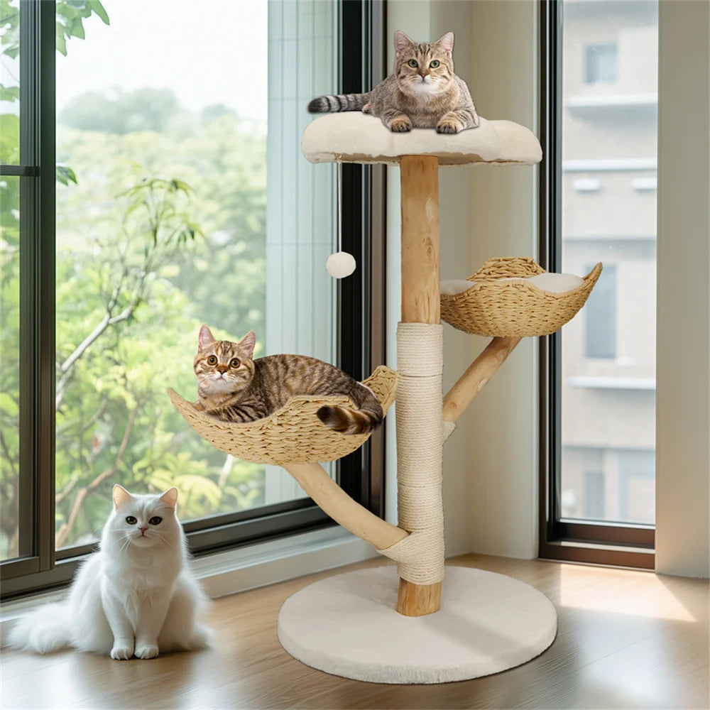 Borwart Wooden Cat Tree With Sisal Scratching Posts And Mats