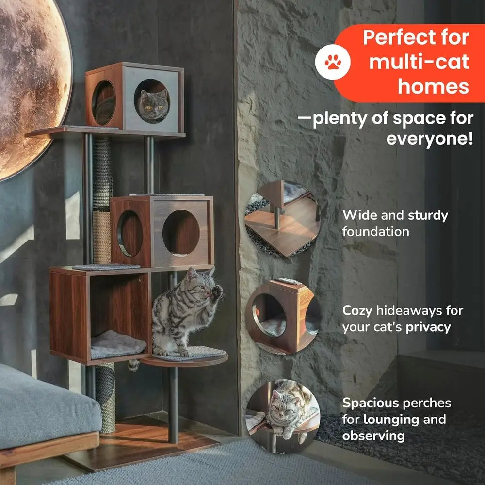 Decorative Wooden Cat Tree And Scratching Post For Indoor Cats