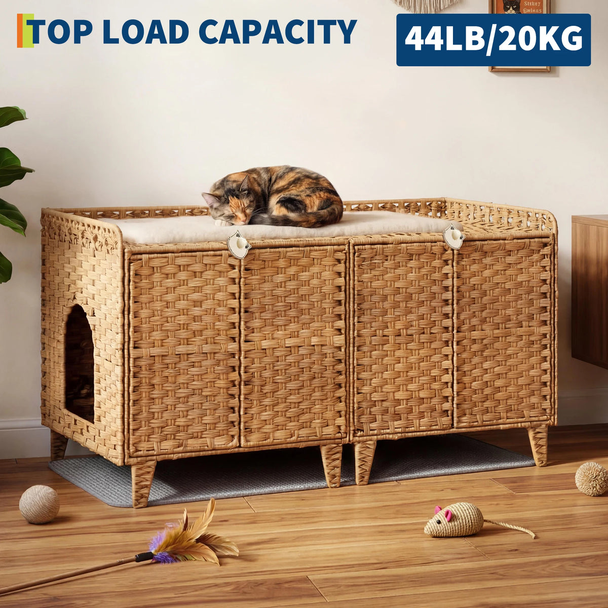 HiMiss Handwoven Rattan Hidden Cat Litter Box Enclosure Furniture