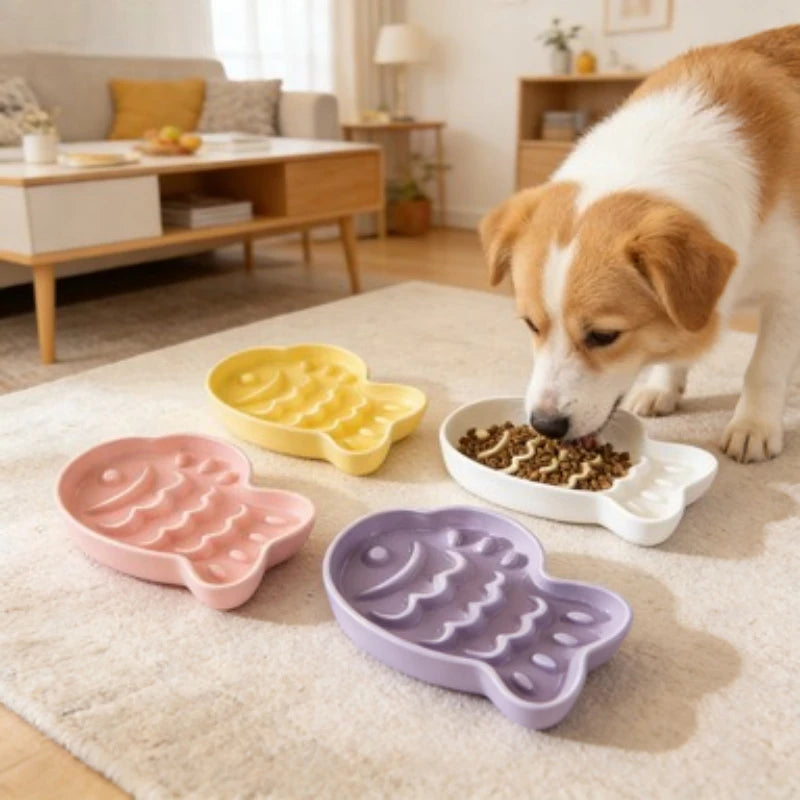 Ceramic Dog Slow Feeder Anti Choking Non Slip Pet Bowl