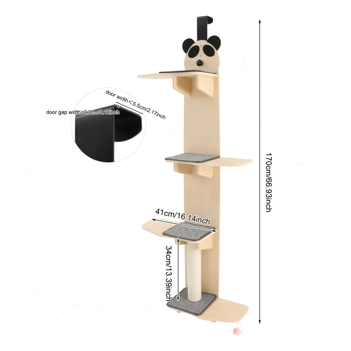Door Hanging Cat Tower Tiered Wood Shelves Scratching Board