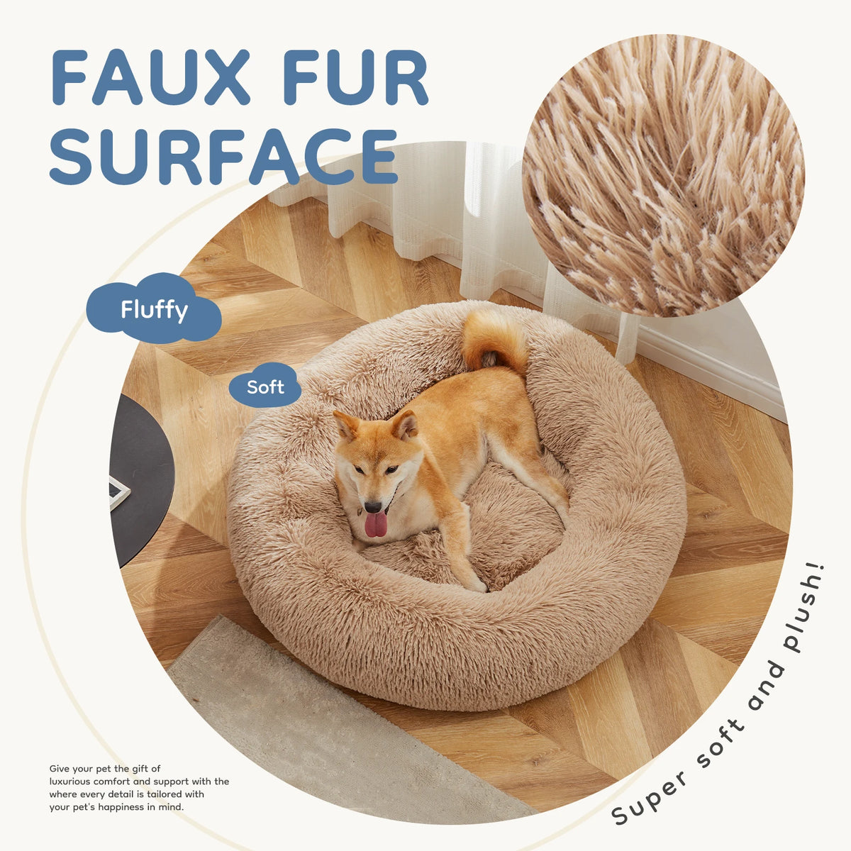 MCQ Round Faux Fur Orthopedic Dog Bed Machine Washable Cozy