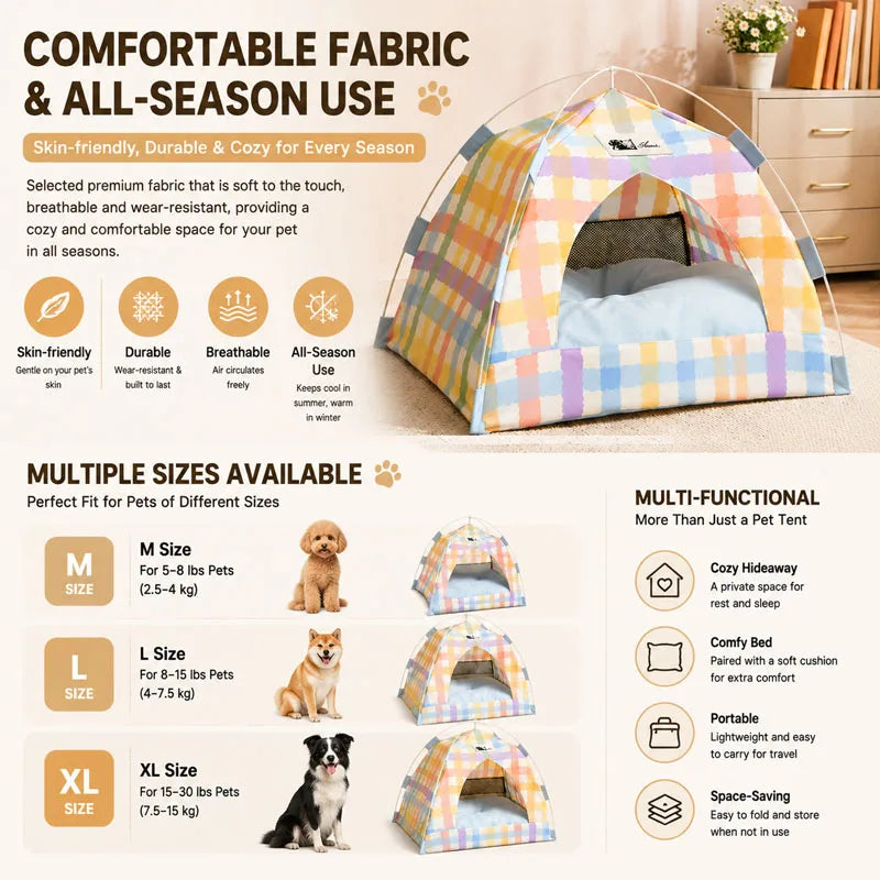 Canvas Semi Enclosed Pet Tent Bed For Cats And Dogs