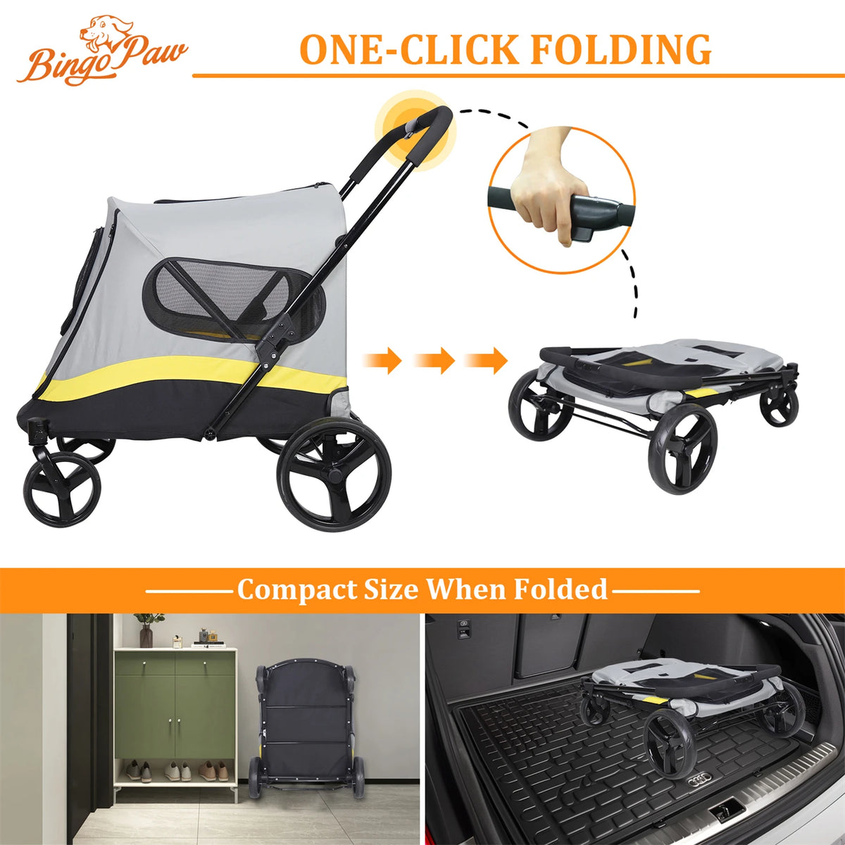 Four Wheel Folding Dog Stroller With Breathable Mesh Design