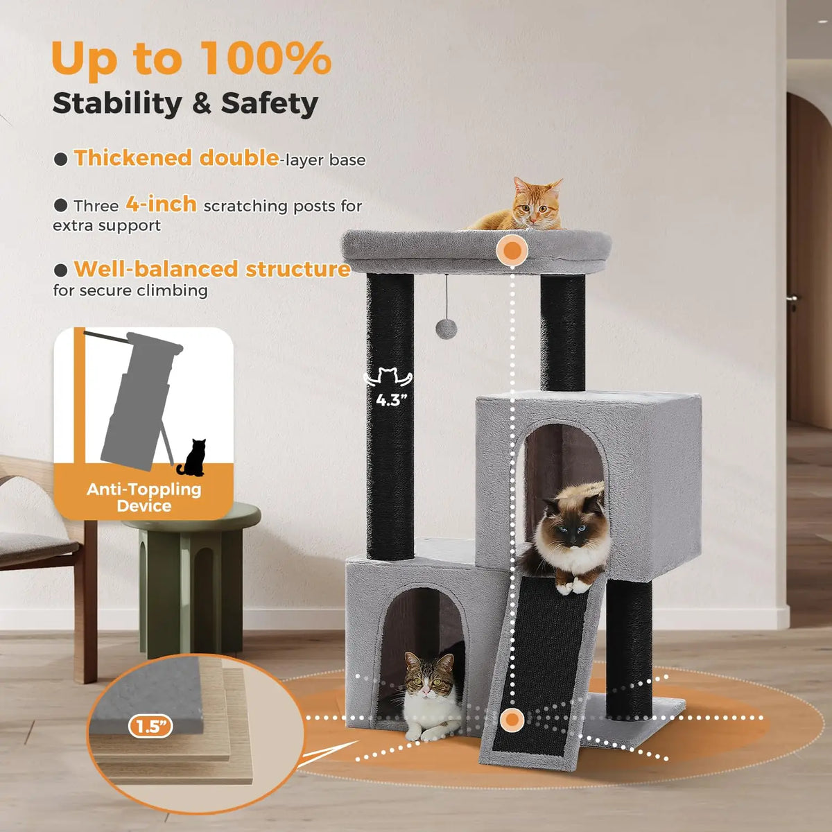 Heavy Duty Double Tier Cat Tree With Sisal Scratching Post