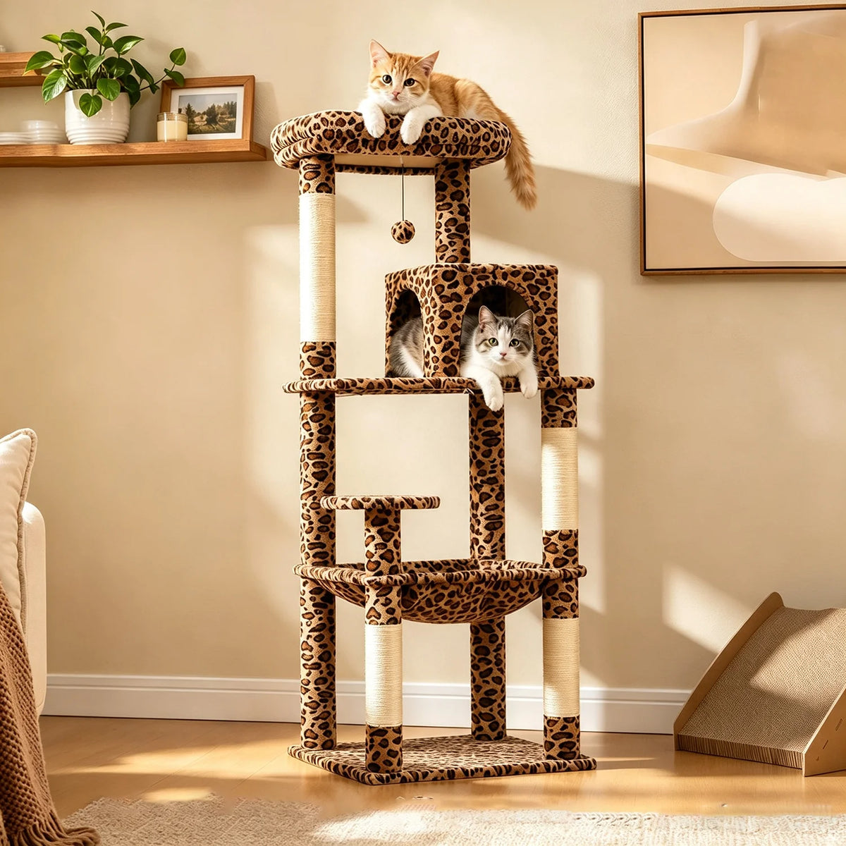 Pequlti Multi Level Cat Tree With Hammock And Sisal Posts