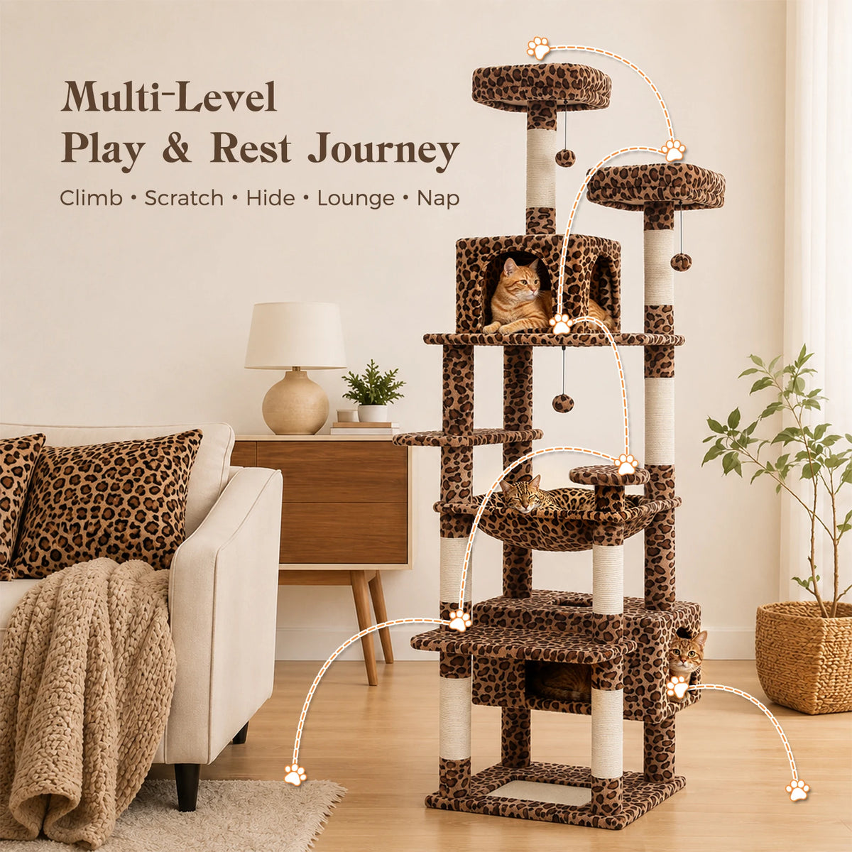 PAWZ Road Multi Tier Cat Tower With Sisal Scratching Posts