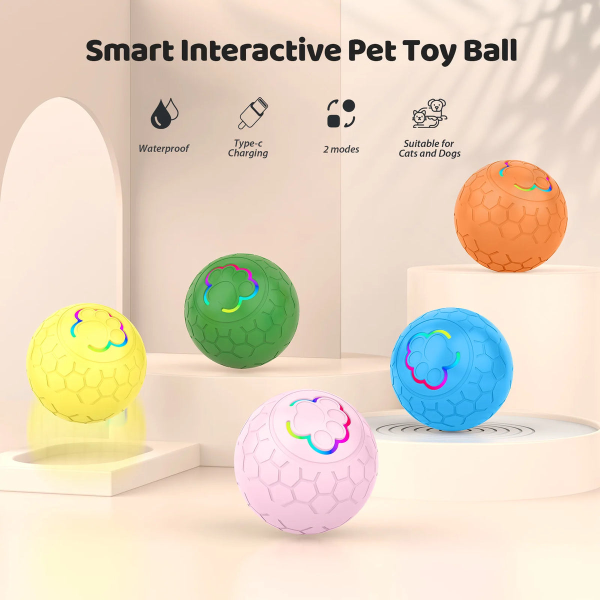 Automatic Rechargeable Interactive Dog Toy Ball With RGB Lights
