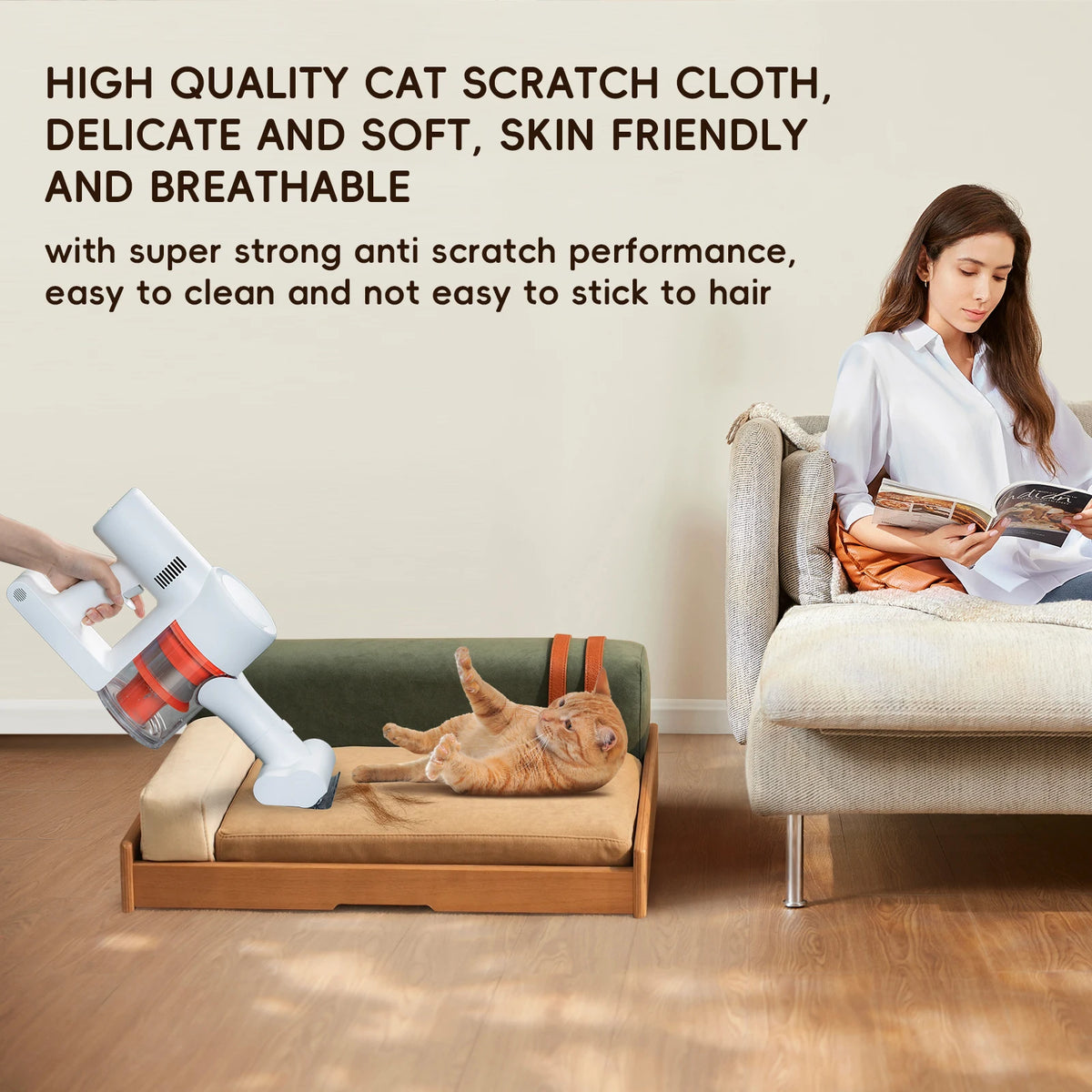 Natural Oak Veneer Wooden Pet Bed With Removable Cushion