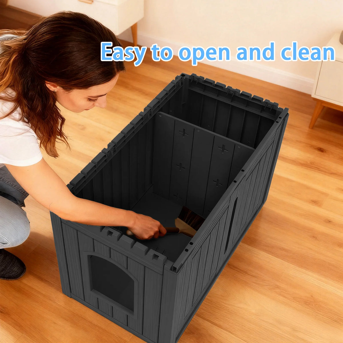 Weatherproof Resin Cat House With Double Doors And Flat Roof