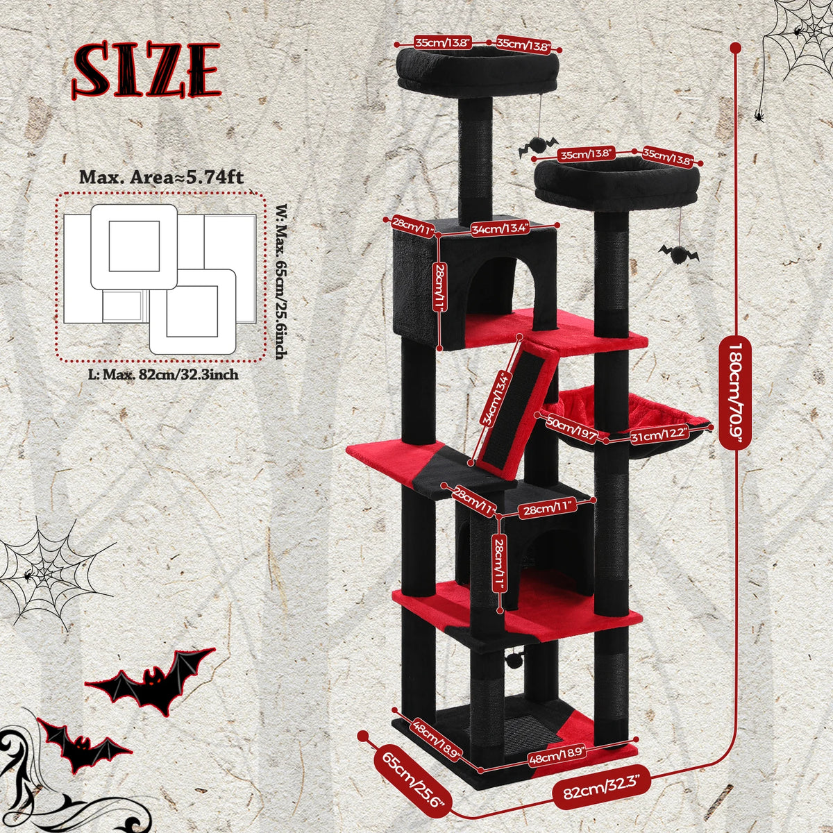 PEQULTI Multilevel Wooden Cat Tree With Scratching Posts And Hammock