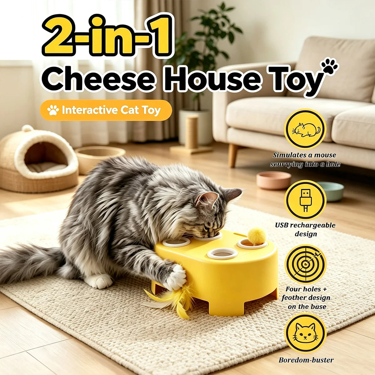 Interactive Cheese House Cat Toy With Scratch And Bite Resistance