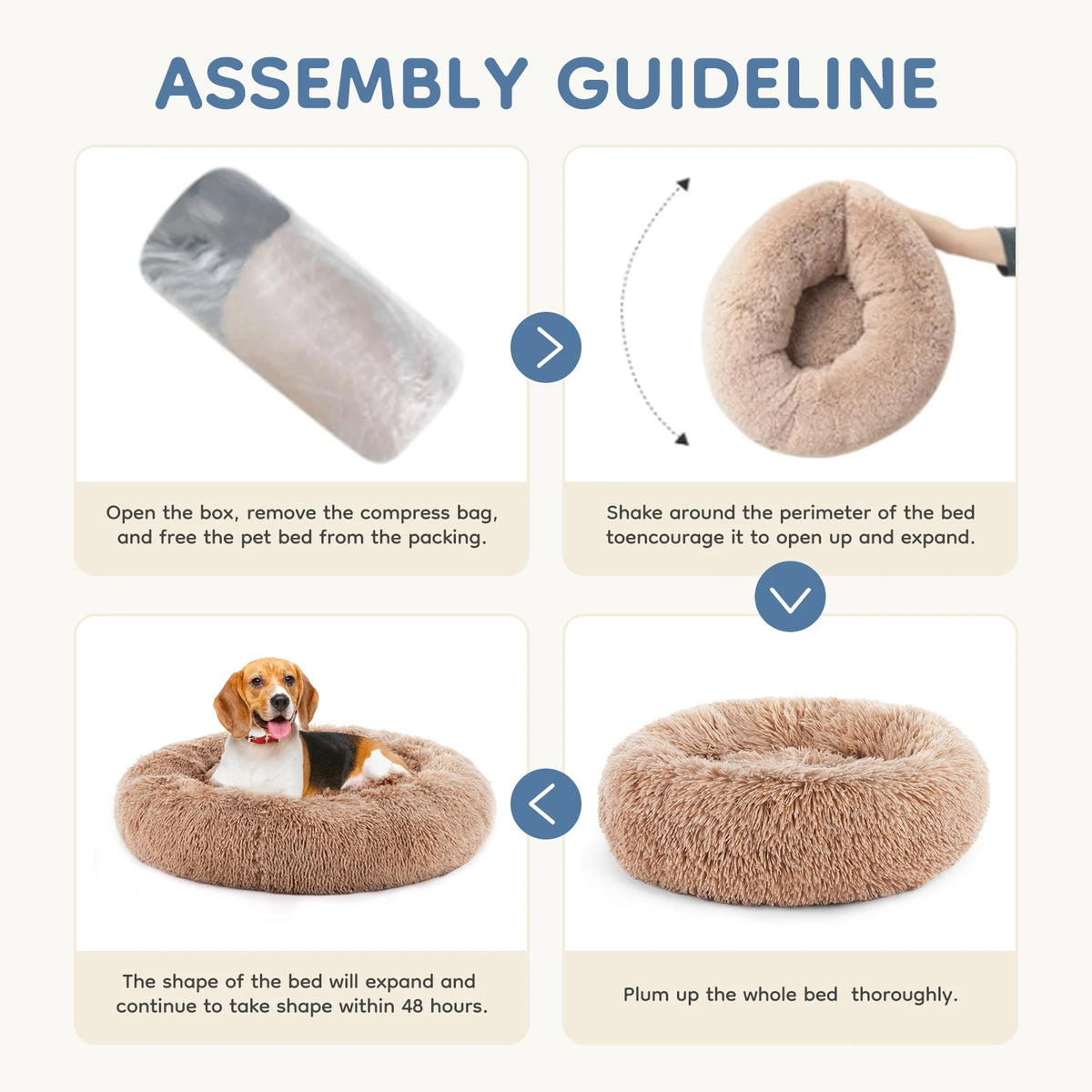 MCQ Round Faux Fur Orthopedic Dog Bed Machine Washable Cozy