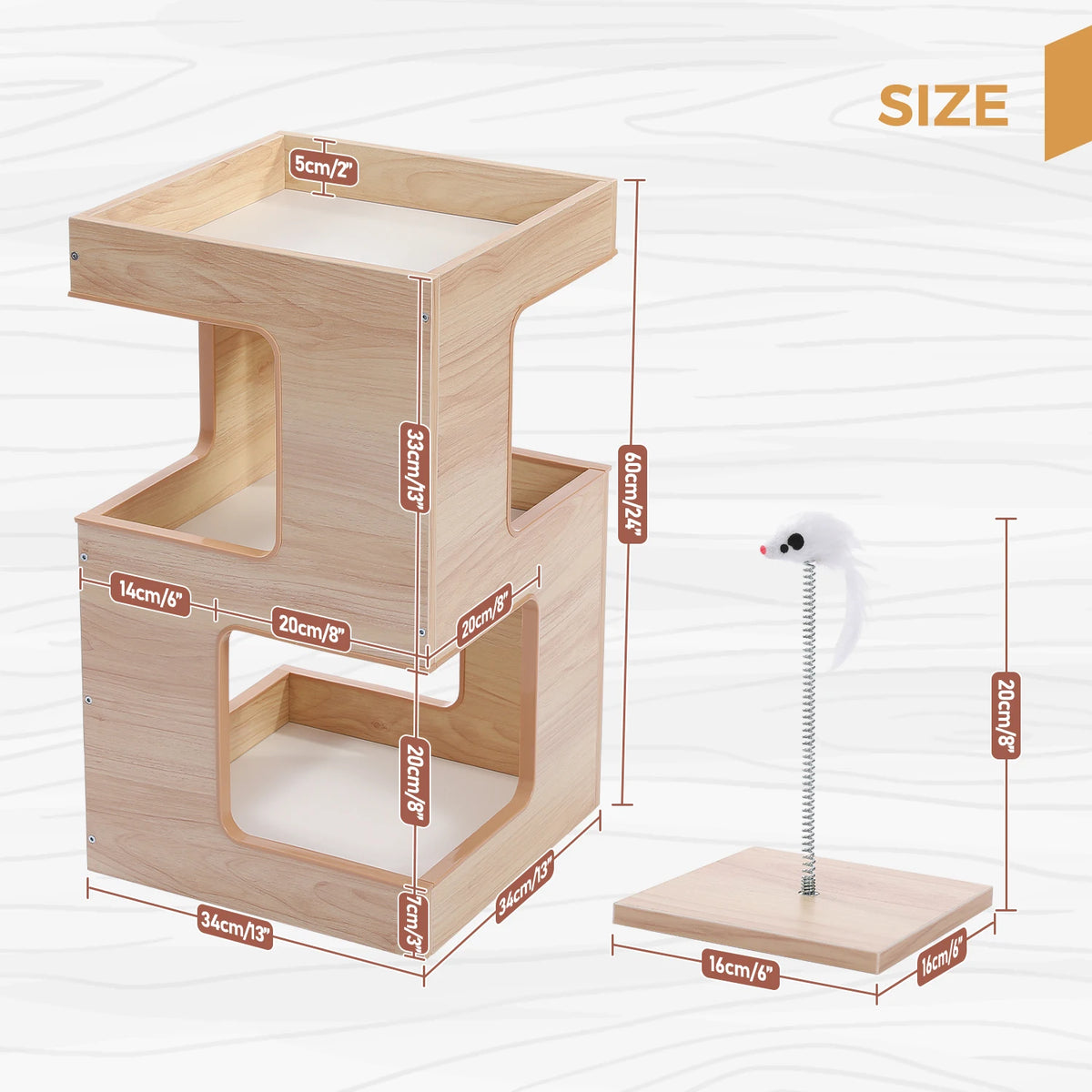 PAWZ Road Modern Wood Cat Condo Tower With Scratching Pad