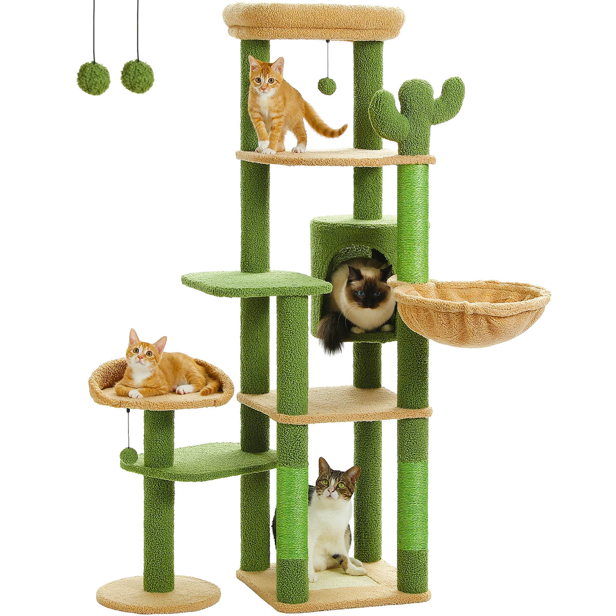 PEQULTI Multilevel Cat Tree With Scratching Posts And Hammocks