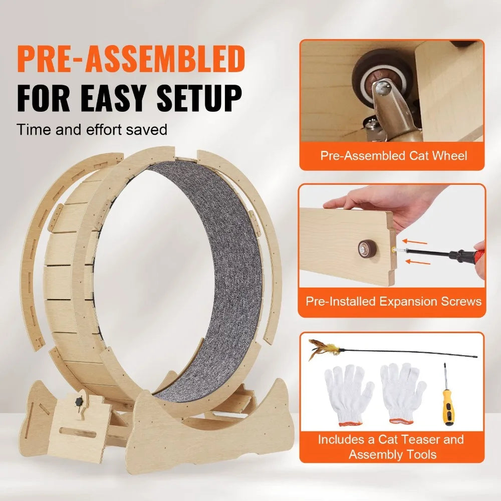 Wooden Cat Exercise Wheel For Indoor Pets Featuring Silent Running